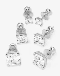 The Queen's Stud Set - Silver|White Diamondettes -Melinda Maria TheQueen sStudsSetof3 E7125 S WTCZ P V2