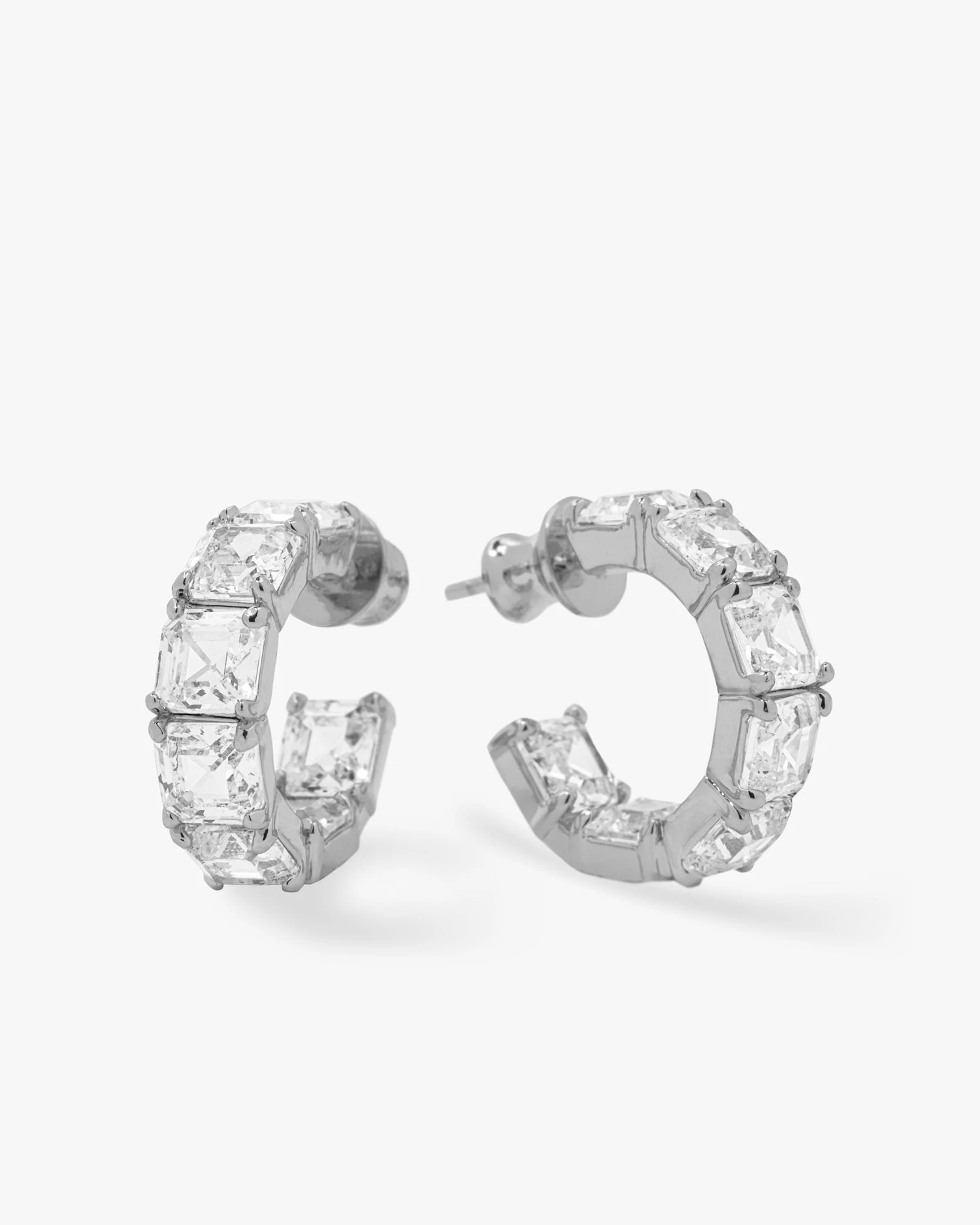 The Queen's Hoops .75" - Silver|White Diamondettes 3 The Queen's Hoops .75" - Silver|White Diamondettes