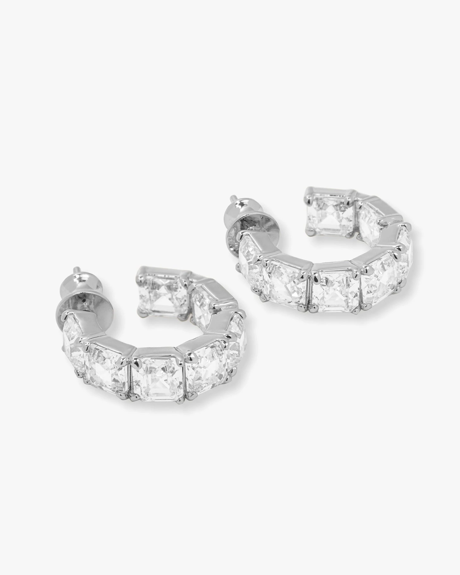 The Queen's Hoops .75" - Silver|White Diamondettes 5 The Queen's Hoops .75" - Silver|White Diamondettes - Image 3