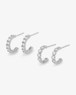 "They're So Cute" Huggie Set - Silver|White Diamondettes -Melinda Maria They reSoCuteHuggieSet E7121 S WT P V2