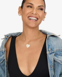 XL You Have My Whole Heart Pavé Necklace - Gold|White Diamondettes -Melinda Maria XLYouHaveMyWholeHeartPaveNecklace15 N6246 G WTCZ2497