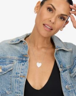 XL You Have My Whole Heart Pavé Necklace - Silver|White Diamondettes -Melinda Maria XLYouHaveMyWholeHeartPaveNecklace18 N6247 S WTCZ2562
