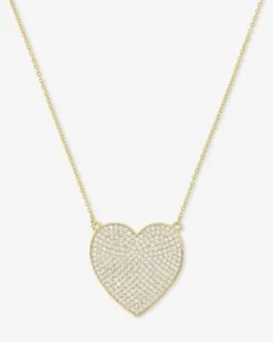 XL You Have My Whole Heart Pavé Necklace - Gold|White Diamondettes