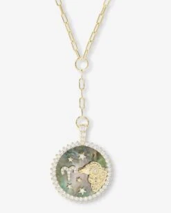 Zodiac Medallion Necklace - Gold|White Diamondettes -Melinda Maria ZodiacMedallionNecklace N6411GWTCZ ARIES P V1