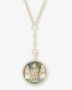 Zodiac Medallion Necklace - Gold|White Diamondettes -Melinda Maria ZodiacMedallionNecklace N6411GWTCZ GEMINI P V1 6687 REWORK