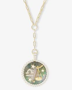 Zodiac Medallion Necklace - Gold|White Diamondettes -Melinda Maria ZodiacMedallionNecklace N6411GWTCZ LIBRA P V1