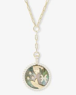 Zodiac Medallion Necklace - Gold|White Diamondettes -Melinda Maria ZodiacMedallionNecklace N6411GWTCZ PISCES P V1