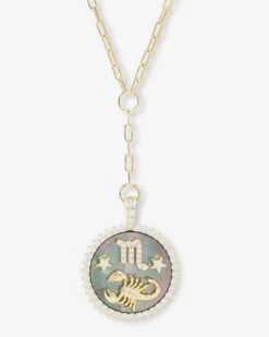 Zodiac Medallion Necklace - Gold|White Diamondettes -Melinda Maria ZodiacMedallionNecklace N6411GWTCZ SCORPIO P V1