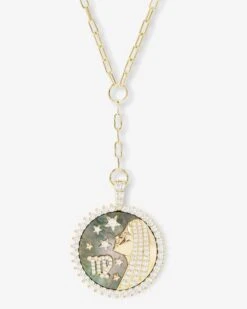 Zodiac Medallion Necklace - Gold|White Diamondettes -Melinda Maria ZodiacMedallionNecklace N6411GWTCZ VIRGO P V1