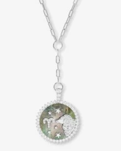 Zodiac Medallion Necklace - Silver|White Diamondettes -Melinda Maria ZodiacMedallionNecklace N6411SWTCZ ARIES P V1