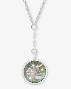 Zodiac Medallion Necklace - Silver|White Diamondettes -Melinda Maria ZodiacMedallionNecklace N6411SWTCZ LIBRA P V1