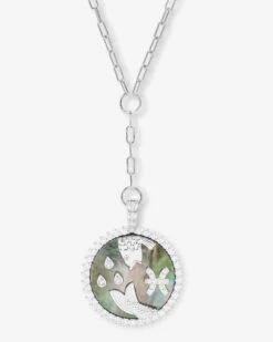 Zodiac Medallion Necklace - Silver|White Diamondettes -Melinda Maria ZodiacMedallionNecklace N6411SWTCZ PISCES P V1