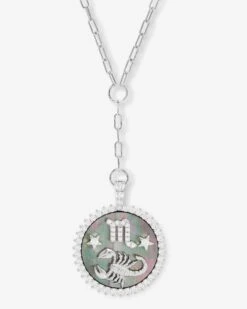 Zodiac Medallion Necklace - Silver|White Diamondettes -Melinda Maria ZodiacMedallionNecklace N6411SWTCZ SCORPIO P V1