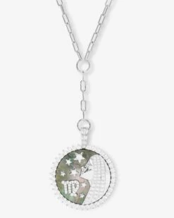 Zodiac Medallion Necklace - Silver|White Diamondettes -Melinda Maria ZodiacMedallionNecklace N6411SWTCZ VIRGO P V1