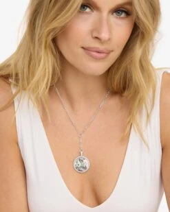 Zodiac Medallion Necklace - Silver|White Diamondettes -Melinda Maria ZodiacMedallionNecklace N6411 S WTCZ PISCES E V1 8375