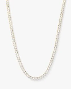 Not Your Basic Tennis Necklace - Gold|White Diamondettes