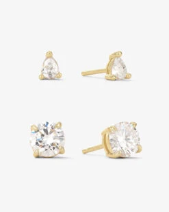 I Got A Raise Stud Set - Gold|White Diamondettes