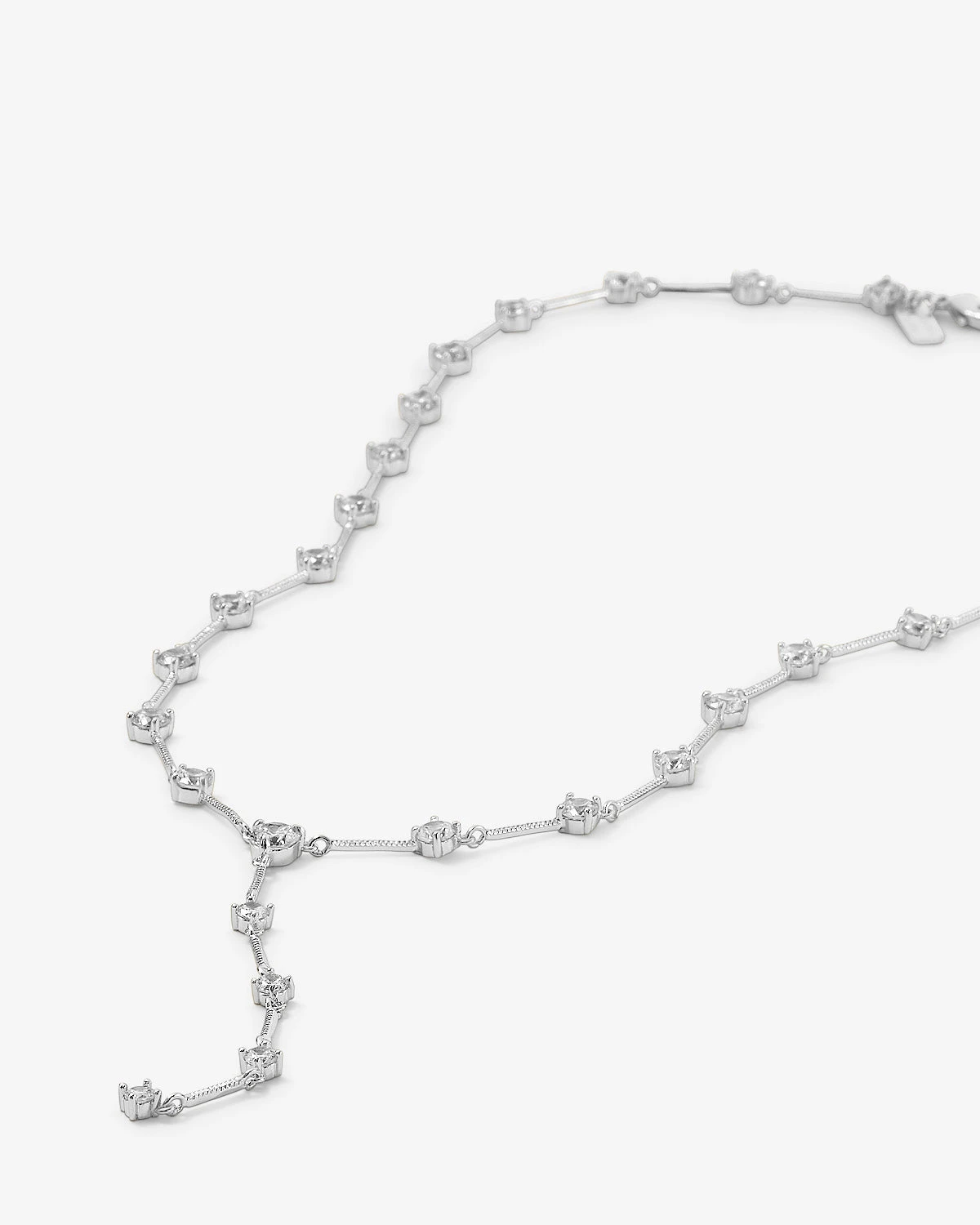 Lavish Lariat Necklace - Silver|White Diamondettes 5 Lavish Lariat Necklace - Silver|White Diamondettes - Image 3