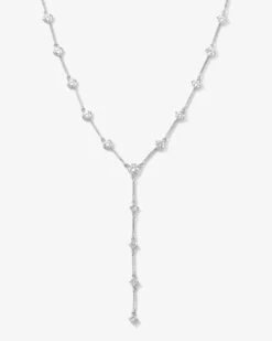 Lavish Lariat Necklace - Silver|White Diamondettes