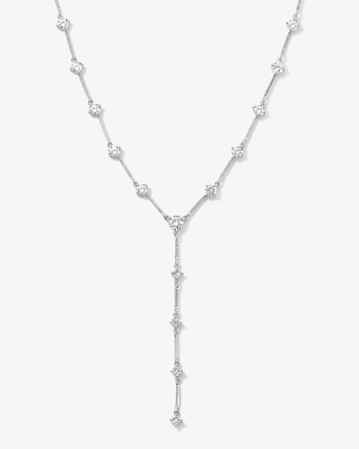 Lavish Lariat Necklace - Silver|White Diamondettes 3 Lavish Lariat Necklace - Silver|White Diamondettes